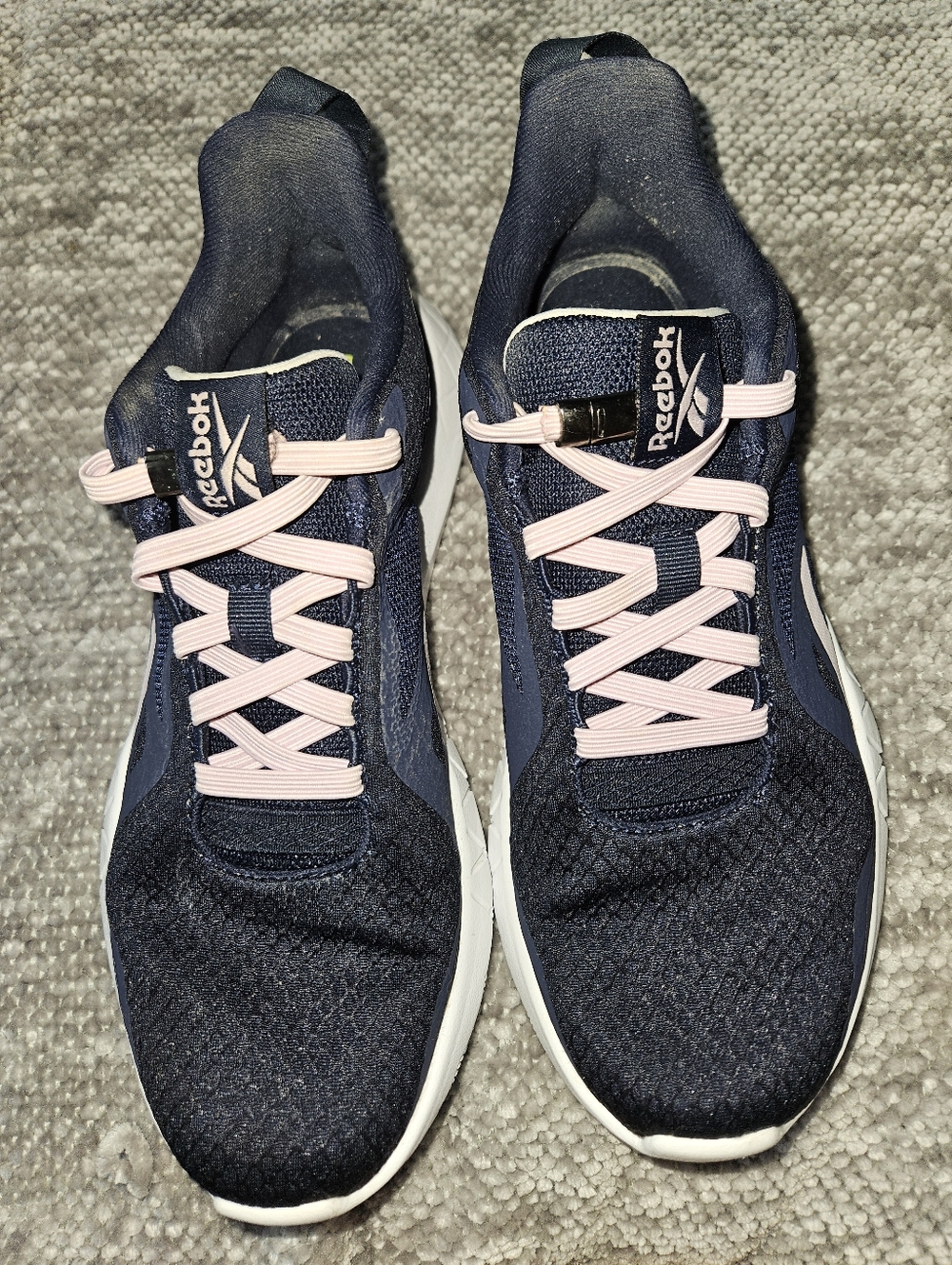 Reebok Flexagon Force 3.0 Navy Running Sneakers with Light Pink Laces & Stripes